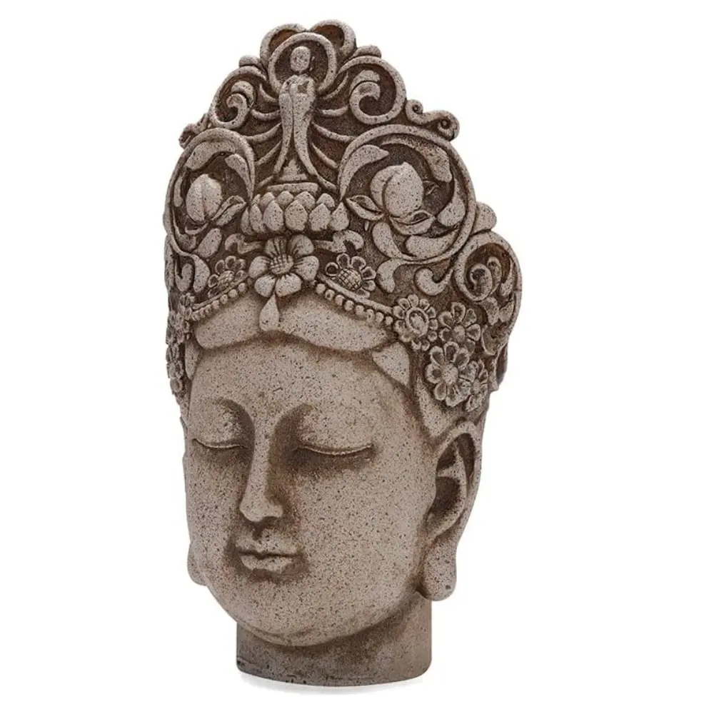 Miniatur patung kepala Buddha lampu kerajinan Resin dekorasi rumah patung meja ruang tamu kantor Zen Dekorasi patung Buddha