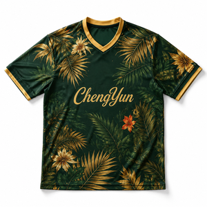 Camiseta de Fútbol Verde Selva Tropical, Camiseta de Fútbol de Lujo con Hojas de Palma Doradas, Ropa Deportiva Exótica de Verano - Product Image 6