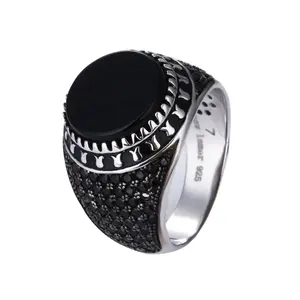 时尚首饰 925 纯银黑色石戒指男士设计