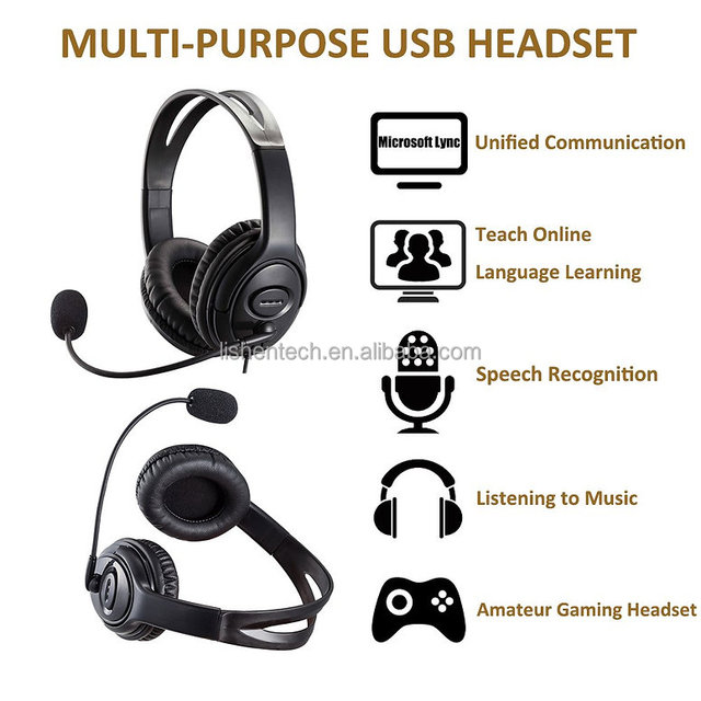 USB Wired Telephone Headset 3.5mm On-Ear Computer Headphones with Mic for Walkie Talkie Lightweight & Durable Earphone Mic