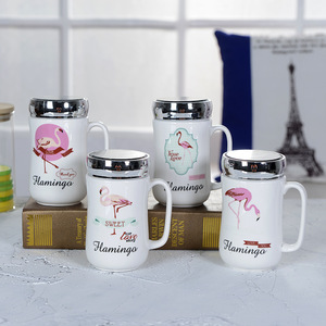 Porcelaine cadeau café ensemble poignée 450ml Camping mignon émail peint à la main en céramique anti-dérapant tasse thermique avec couvercle miroir - Product Image 5