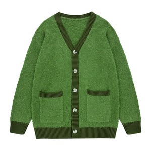 Unisex kış OEM işlemeli LOGO v yaka triko özel erkek bulanık pamuk tiftik hırka kazak yeni özelleştirilebilir hırka - Product Image 1