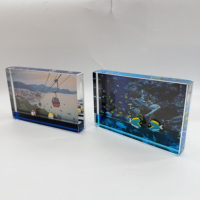 Cadre photo liquide en acrylique 4*6 pouces, figurine personnalisée en plastique, thème voiture sur câble bleu, ornement de bureau pour aquarium océanarium, souvenirs