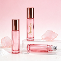 Flacon à bille en verre vide pour huile essentielle, rose élégant, mini 5ml 10ml, avec logo personnalisé et couvercle or rose