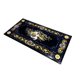Pietra Dura Craftsmanship Black Marble Inlay Dining Table <b>Top</b> Semi-Precious Stones Easy Assembly Living Modern <b>Italian</b> Antique - Product Image 3