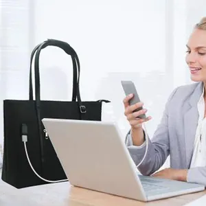 时尚防水公文包多隔层女性笔记本电脑手提包，带USB端口