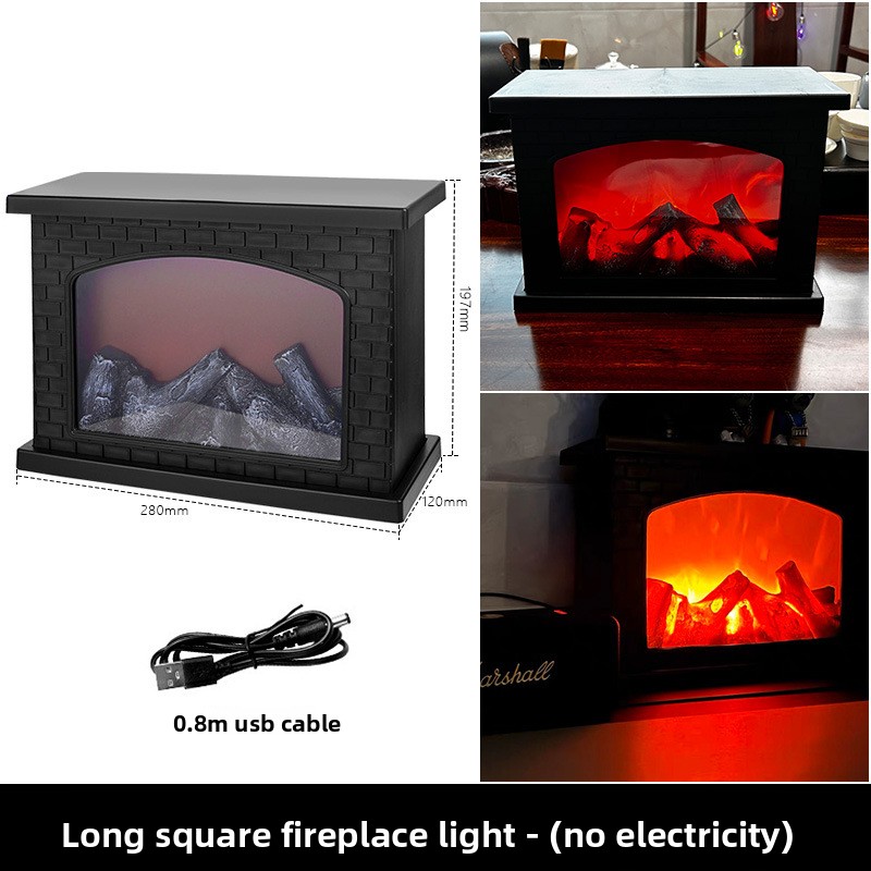 Luz de chimenea rectangular negra enchufable sin batería