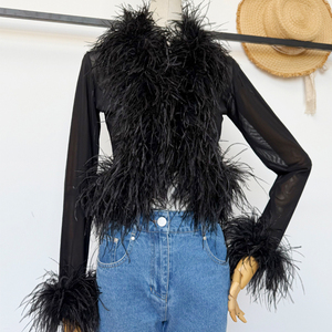 Weshallo personalizzato di lusso in maglia traspirante <span class=keywords><strong>pelliccia</strong></span> Top ritagliato in vera <span class=keywords><strong>pelliccia</strong></span> di struzzo per le donne - Product Image 3