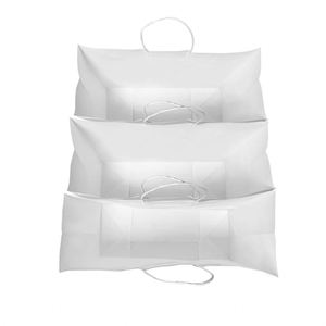Sacs en papier kraft blanc classiques avec logo personnalisé, impression offset et poignées torsadées 16x6x12 pouces - Product Image 3