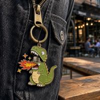 Porte-clés Dinosaure T-Rex Souffleur de Feu en Émail Souple, Accessoires de Sac à Dos, Porte-clés Métallique Personnalisé, Vente en Gros