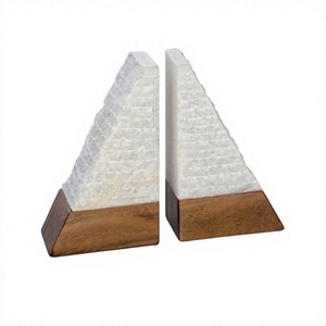 Admirable Design White Marble <b>Bookends</b> With Wooden Base <b>Bookends</b> For Shelves Book Stand Bookshelf Use - Product Image 1