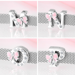 Nhà Cung cấp nhà máy 925 sterling Silver Hồng Bowknot A-Z thư Bảng chữ cái clip HạT QuyếN Rũ cho sự phản ánh Vòng đeo tay vòng cổ DIY - Product Image 5