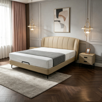 Nouvelle Arrivée Cadre de Lit Ajustable Moderne en Cuir Véritable et Métal avec Tête de Lit Douce en Pin, Tailles King et Queen, Écologique pour Chambre à Coucher