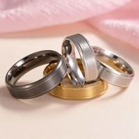 Unisex Minimalistische Vergoldete Edelstahl-Ringe 8mm 6mm Breit Matt Doppelt Abgeschrägt Paar-Schmuckringe Neu