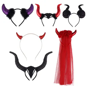 Halloween Costume Headbands Women Angel Halo Devil Horns Headband Red Sequin Devil Horn Hairband With Headdress Cosplay Outfit