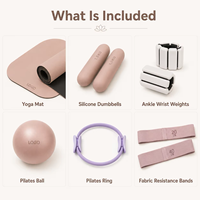 Série d'accessoires de Pilates couleur personnalisée avec tapis de yoga, haltères, ballon, bandes de résistance et options de poids pour chevilles