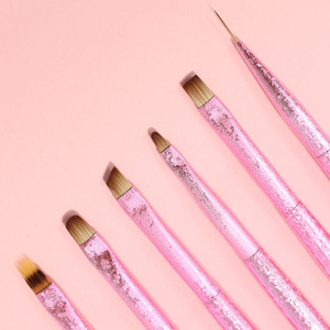 Ensemble de pinceaux à ongles japonais à manche rose, carrés, ronds, plats, multifonctions pour gel UV, pinceaux de précision pour motif fleur de chrysanthème et liner français - Product Image 3