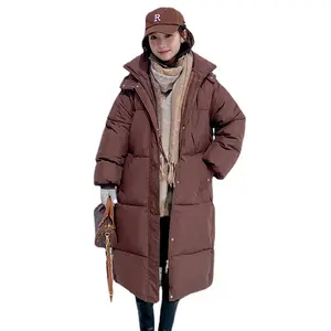 2024 Winter New Down Parkas Women's Korean Loose Medium Length Over Knee Hooded Thickened Cotton Coat