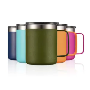 Custom 12oz 14oz travel tumbler double wall metal 18/8 stainless steel coffee mug camping cup with handle