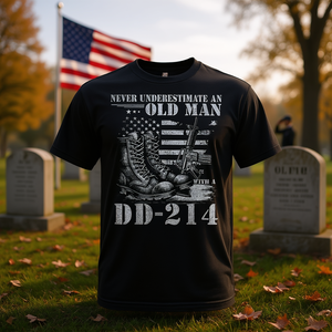 Camiseta Old Man With Dd 214, regalo para veteranos militares, camiseta de manga corta con cuello redondo para hombre adulto, estampado en serigrafía - Product Image 3