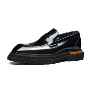 Mocassins en cuir de créateur pour hommes, de haute qualité, à bout carré, légers, respirants, antidérapants, à plateforme, à lacets, pour soirée - Product Image 4