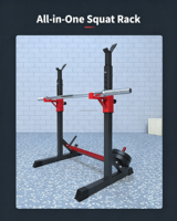 Rack de musculation combiné réglable amélioré avec banc de musculation et support pour barre, barres parallèles pour pompes et entraînement de force