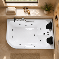 Baignoire de massage à remous en acrylique 47x67 pouces pour deux adultes avec rebord incurvé et poignées doubles – Vente en gros