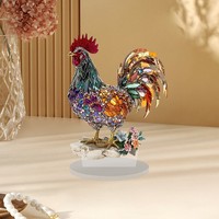 Figurine de coq en cristal ornée de pierres, statue d'animal en émail, ornement de table Feng Shui pour la décoration de salon et de maison
