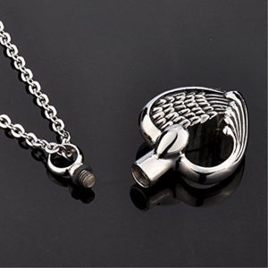 Kalung Kenang-kenangan Abu Kremasi Berbahan Baja Anti Karat Lapis Perak Model Sayap Malaikat Hati Kristen Klasik, Liontin Abu, Wadah Kenangan - Product Image 6