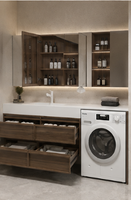 Meuble-lavabo moderne en pierre frittée avec vasque intégrée, miroir LED, comptoir sur mesure, étanche, OEM ODM, pour appartement et villa
