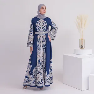 Loriya Vente en Gros EID Ramadan Moyen-Orient Robe Caftan de Luxe Vêtements Islamiques Dubaï Abaya Élégant Motif Imprimé Robes pour Femmes