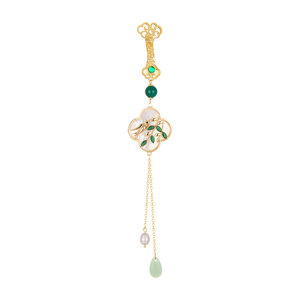 Muyu Traditional Chinese Style Brooch With Seashell Flower Leaf Design Imitation Jade Pearl Tassel For Women Party Wear - Product Image 5
