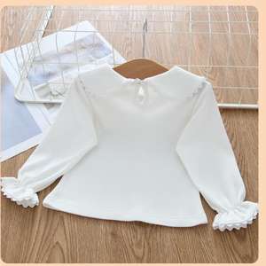 Camiseta Blanca Lisa para Niñas, Modelo PHB 50354, con Cuello Peter Pan - Product Image 5