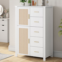 Armoire de rangement en rotin blanc sur mesure avec 5 tiroirs, commode en bois, armoire latérale pour salon, cuisine, entrée, chambre à coucher