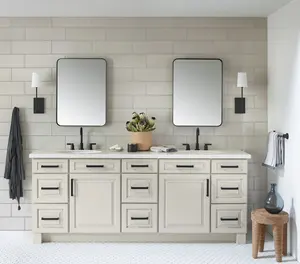 Berdiri bebas Vanity kamar mandi 72 inci kamar mandi lemari rias lantai dipasang kayu ek padat kamar mandi Vanity dengan cermin