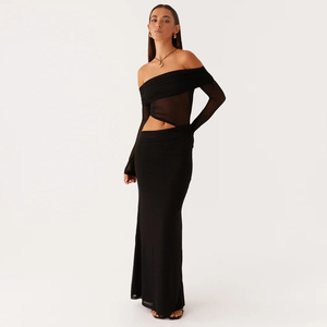 Abito <span class=keywords><strong>lungo</strong></span> <span class=keywords><strong>lungo</strong></span> da donna con spalline personalizzate Sexy a tinta unita elegante da donna - Product Image 1