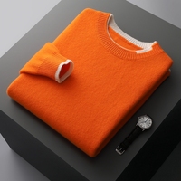 100% pur cachemire hommes col rond hiver épais ample chaud pull contraste deux pièces tricoté laine bas chemise
