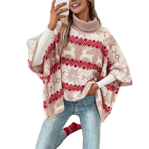 Nuevo suéter de <span class=keywords><strong>cuello</strong></span> <span class=keywords><strong>alto</strong></span> de Navidad Moose para <span class=keywords><strong>mujer</strong></span>, suéter informal de manga murciélago de Color en contraste para <span class=keywords><strong>mujer</strong></span> - Product Image 1