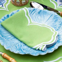 Stonewash 100% serviettes en lin napperons ensemble vaisselle de mariage faite à la main avec bord festonné brodé Logo personnalisable 50pcs ensemble