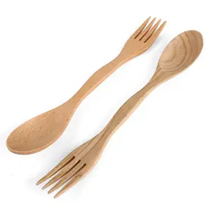 210*34mm Multipurpose Wooden Cutlery Fork and Spoon for Dessert fruit not disposable
