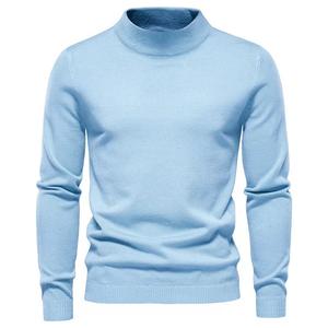 Nouveau pull Slim Fit hommes avec manches longues col montant couleur unie doux cachemire sweat Anti-rides motif décoration - Product Image 4