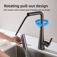 Robinet de cuisine moderne minimaliste en céramique, multifonctionnel, gris anthracite, avec douchette extractible anti-éclaboussures et fonction cascade