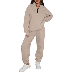 Conjuntos Deportivos de 2 Piezas para Mujer, Sudaderas con Cierre de Media Cremallera y Pantalones Deportivos Holgados de Felpa, Grosor Estándar - Product Image 1