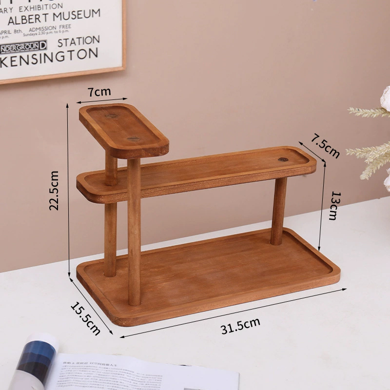 Three-tier long tray shelf [walnut color]