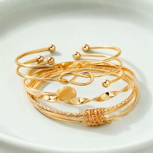 Punk Trendy Zinc Alloy Bracelets <b>Set</b> for Unisex Gold Color Bead Cuban Chain Irregular Layered Hand Charm Bracelet <b>Set</b> - Product Image 2