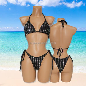 S741 مجموعة بيكيني مستدامة ، بأشرطة رقمية ، أحجار الراين الكريستالية الصلبة ، أنماط أحجار الراين الوامضة البراقة للاستحمام - Product Image 3