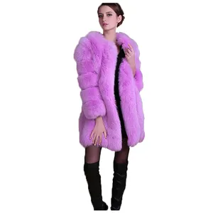 Winter eco recycle sustainable faux fox fur coat Slim long faux fox jacket Women fake fur coats Thick warm long fluffy jacket