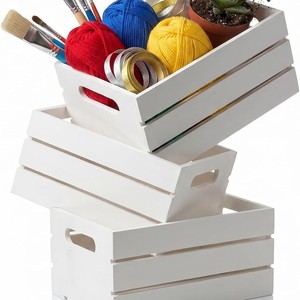<b>White</b> Wooden Storage <b>Crates</b> Stackable Desktop Organizer For Toys Craft Supplies Kitchen Use - Product Image 1