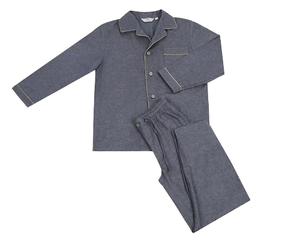 Pyjama d'hiver pour <span class=keywords><strong>homme</strong></span>, ensemble 2 pièces, chemise à manches longues à revers gris, pantalon long ample pour la <span class=keywords><strong>nuit</strong></span> - Product Image 1