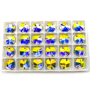 Piedras de Cristal Sueltas Rivoli de 16 mm, Cristal <span class=keywords><strong>AB</strong></span> para Coser, con <span class=keywords><strong>2</strong></span> Agujeros, Topacio 5A, la Mejor Calidad, 12 Facetas, Forma Elegante - Product Image 2